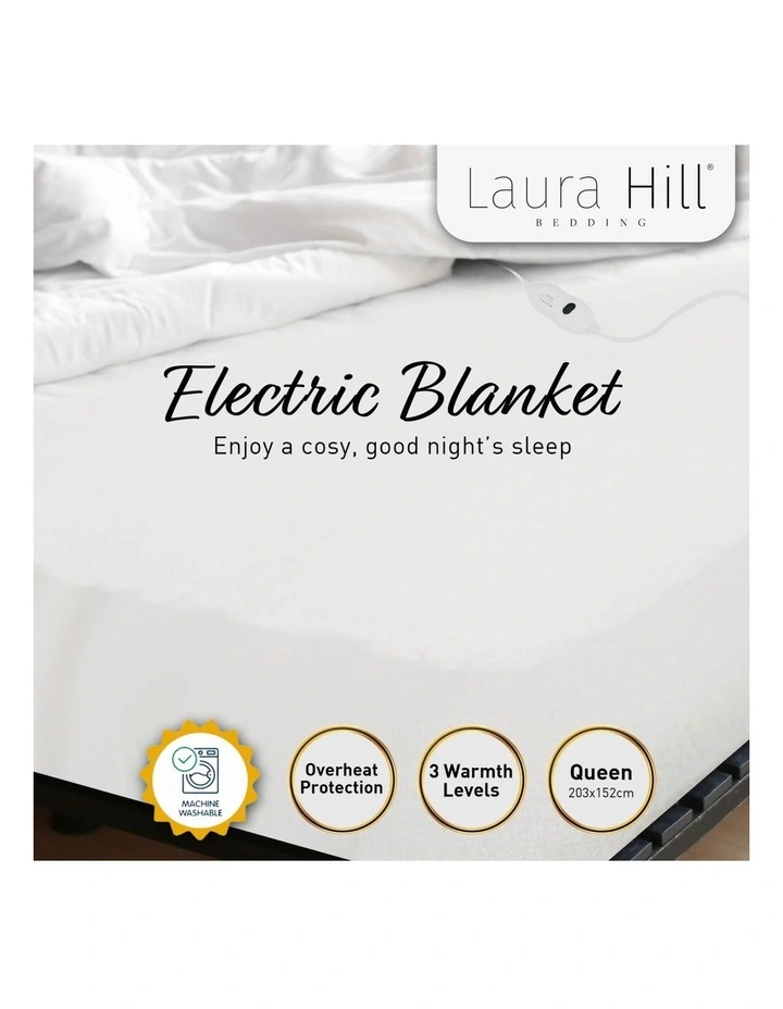 Outlet π Laura Hill Electric Fitted Blanket Queen In White 𧨠- Image 3