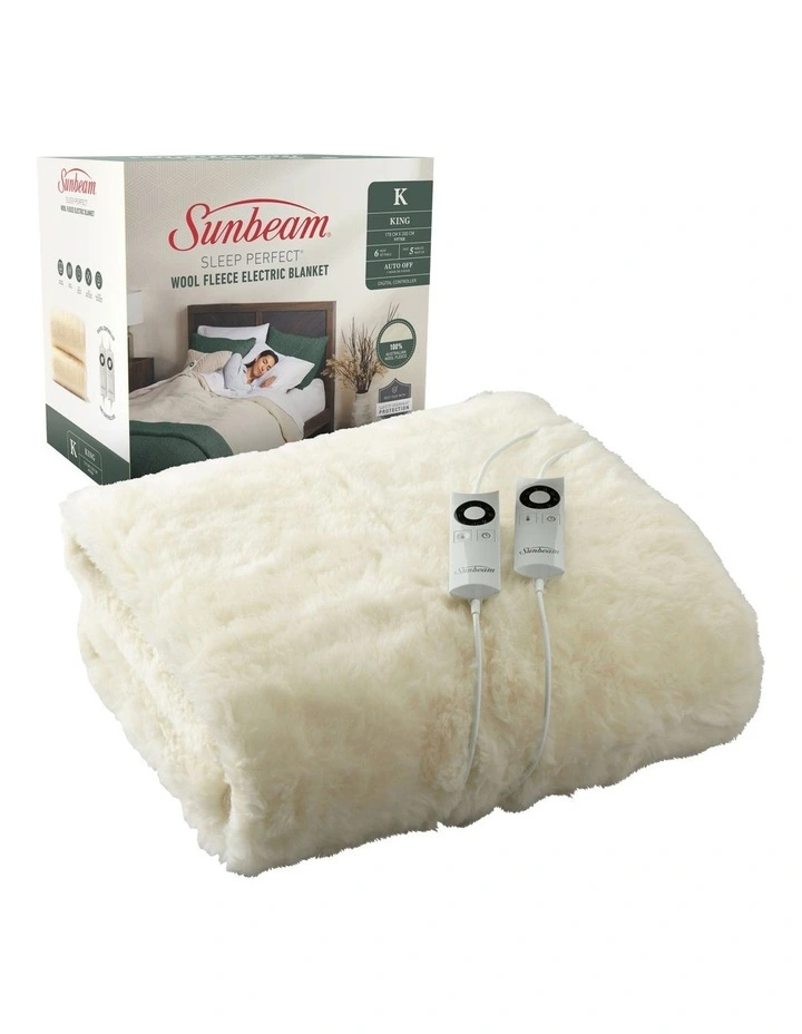 Outlet β Sunbeam Sleep Perfect Wool Fleece Electric Blanket King In White π