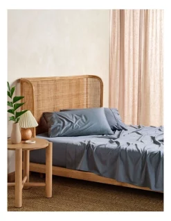 Flash Sale ???? Linen House Nara Bamboo Cotton 400TC Sheet Set Bluestone ????