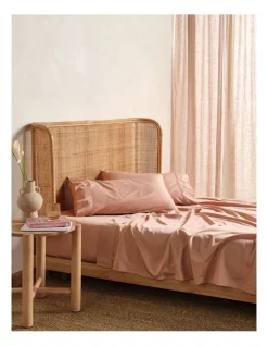 Outlet ???? Linen House Nara Bamboo Cotton 400TC Sheet Set Clay ????