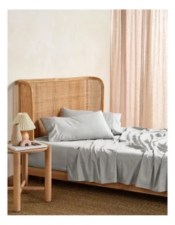 Brand new 🛒 Linen House Nara Bamboo Cotton 400TC Sheet Set Silver ⌛