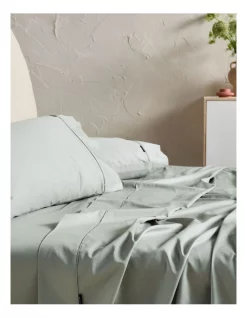 Discount ???? Linen House Augusta 500TC Flat Sheets In Green Gum ✨